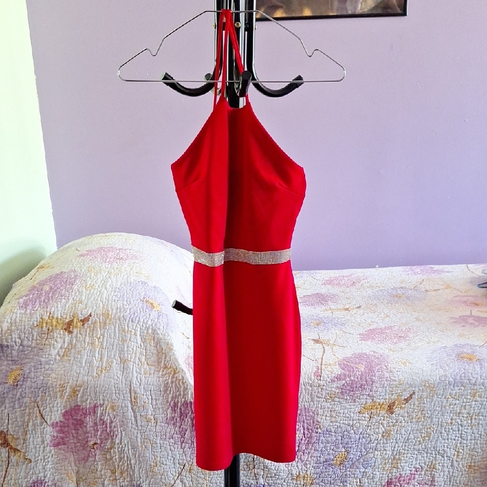 Red Halter Sheath Cocktail Dress